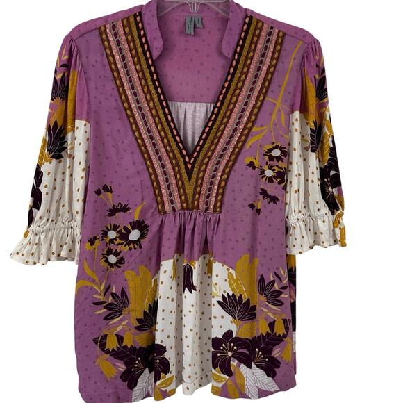 EUC Blank London Anthro Women Stephanie Half Sleeve Top Boho Purple Size Small - Picture 2 of 10